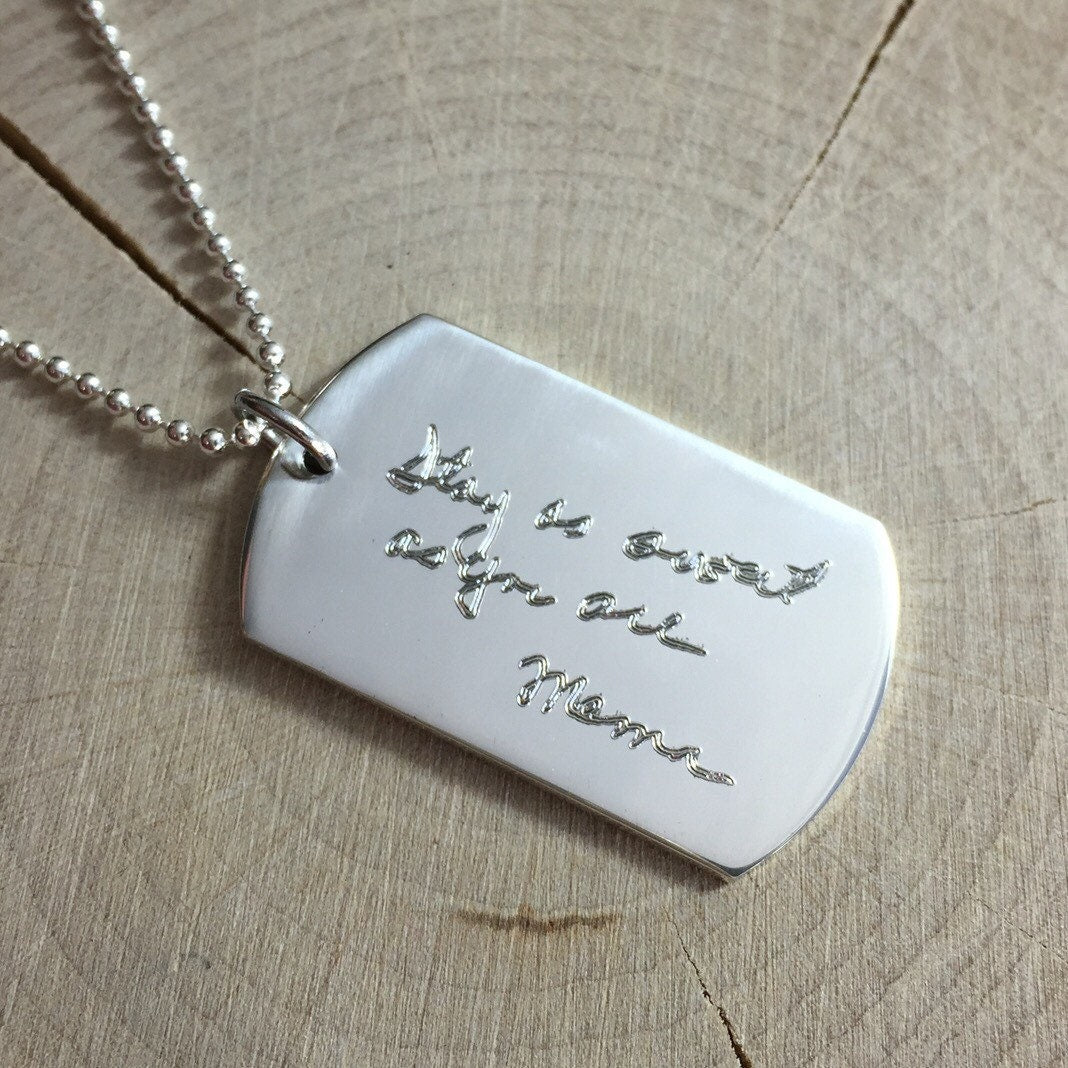 Signature Dog Tag Necklace - Sterling Silver Actual Handwriting Necklace - Custom Pendant Personalized Jewelry