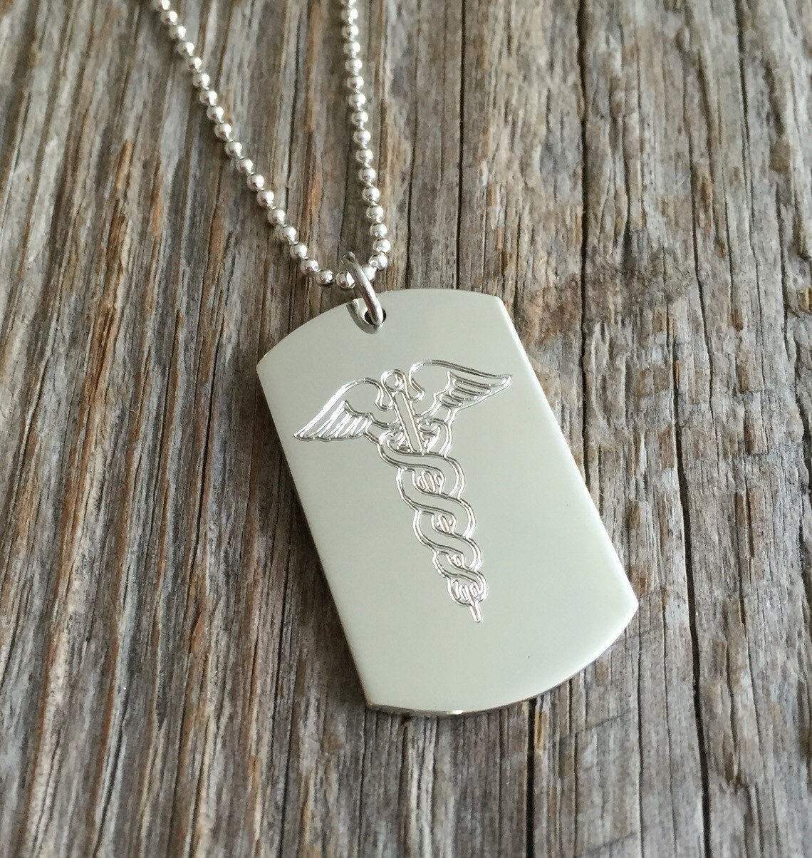 Medical Alert Dog Tag Necklace - Personalized Custom Sterling Silver Medical ID Necklace