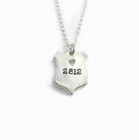 Police Badge Necklace - Officer Wife Jewelry - Personalized Handmade Silver ID Number Charm